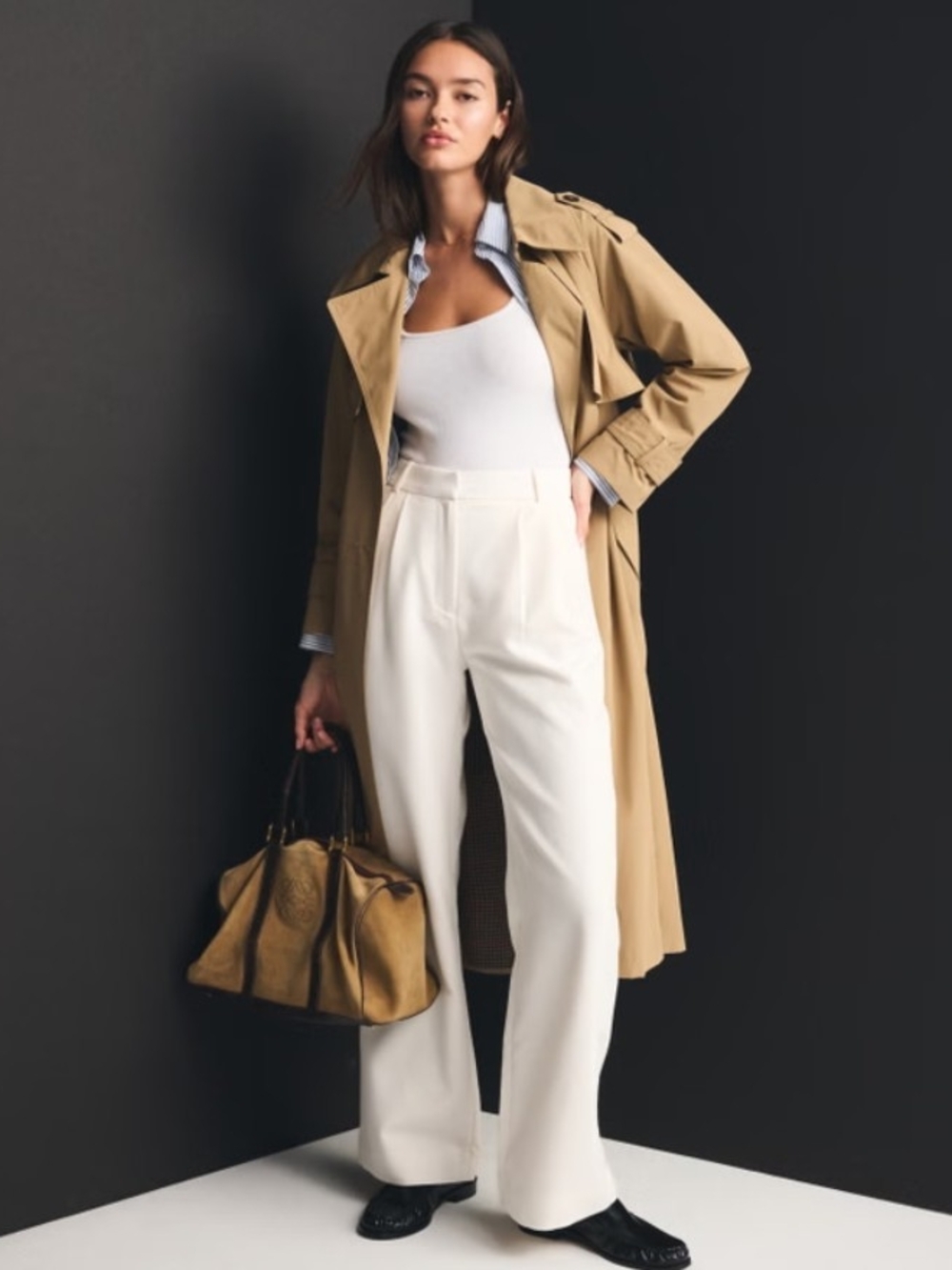Abercrombie & Fitch Cream Low-Rise Wide-Leg Trousers, Size 27, 4R